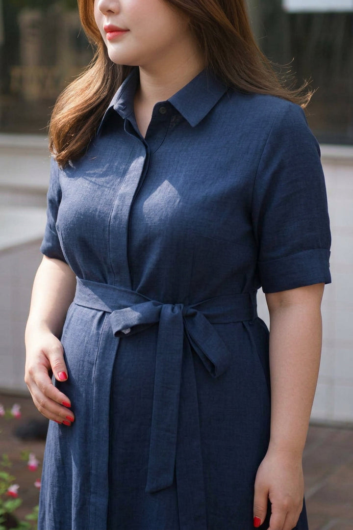 Cordelia - Marineblauwe Geknoopte Hemdress