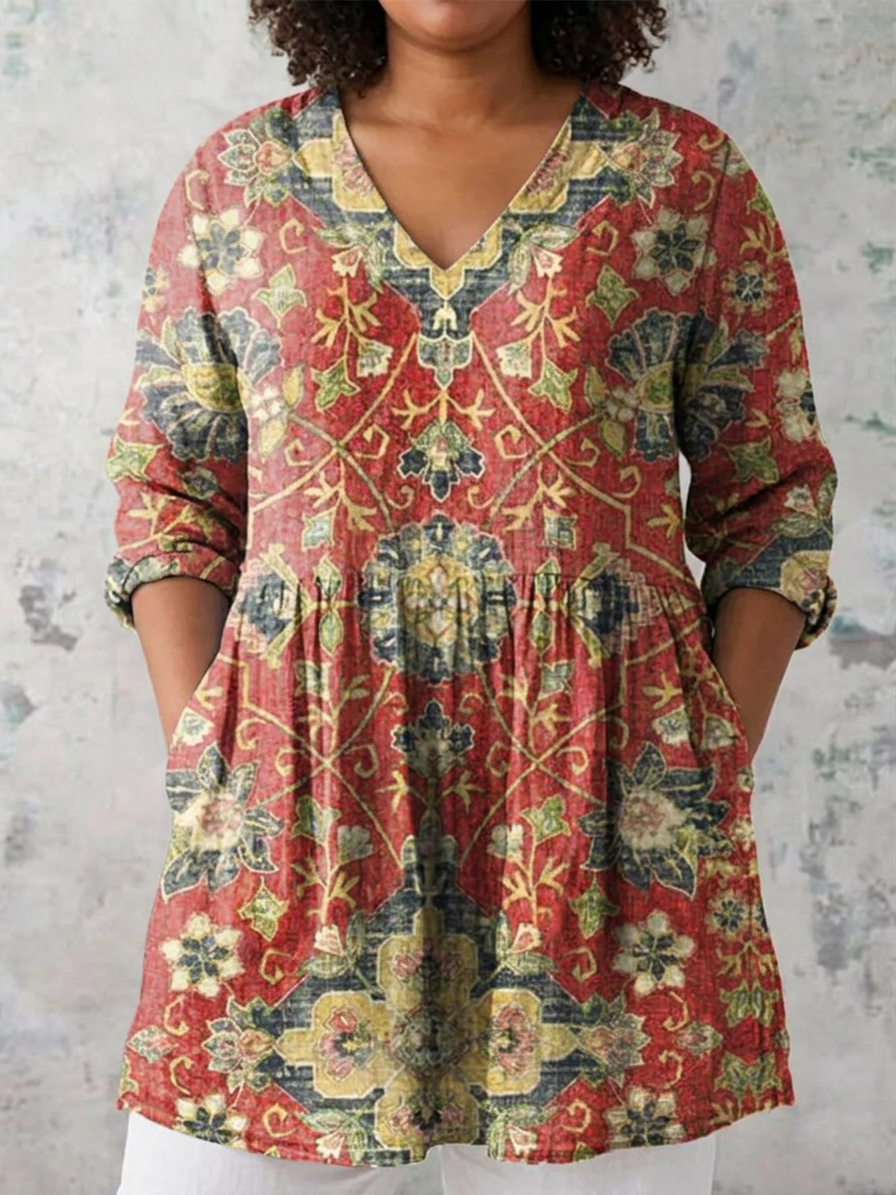 Rhian | Lange Blouse met V-Hals