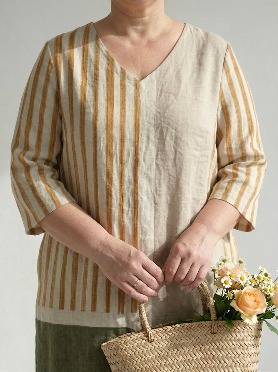 Maybelle | Licht Gemengd Streep Midi Jurk