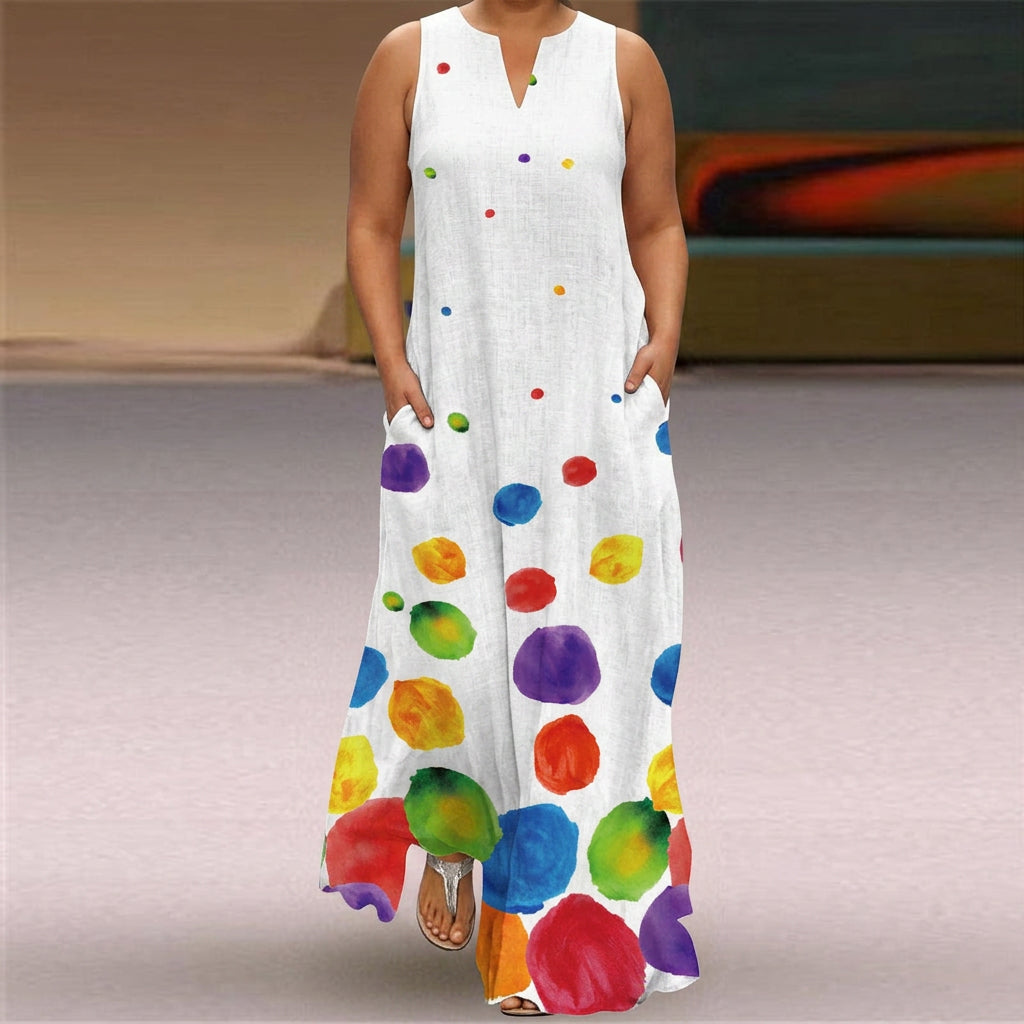 Dahlia | V-Hals Mouwloze Polka Maxi Jurk