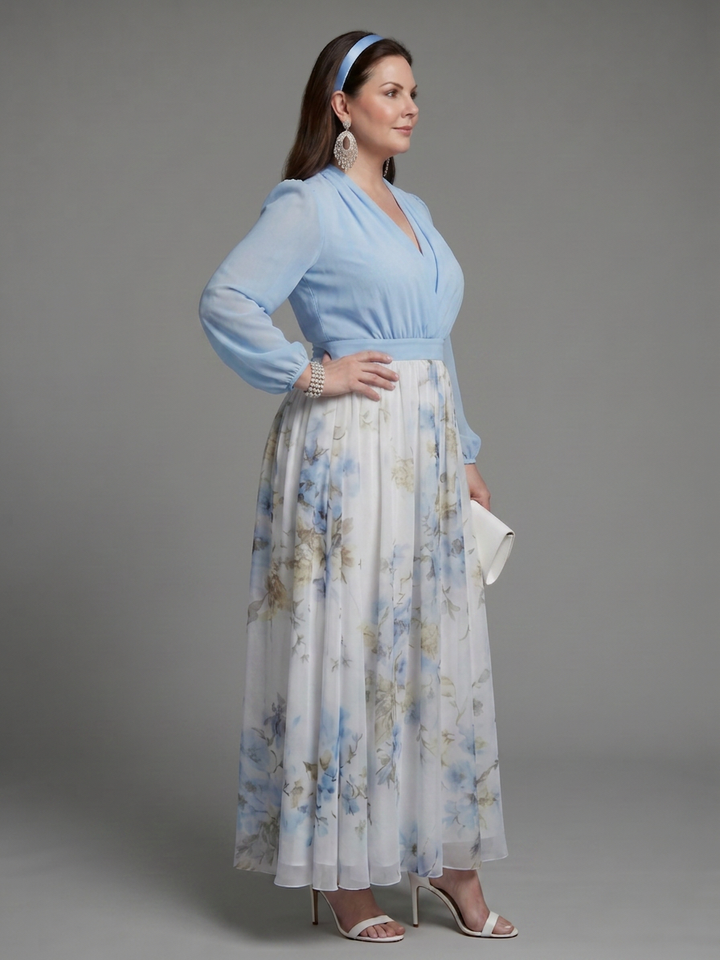 Nia | V-Hals Doorzichtige Bovenkant Bloemen Maxi Jurk