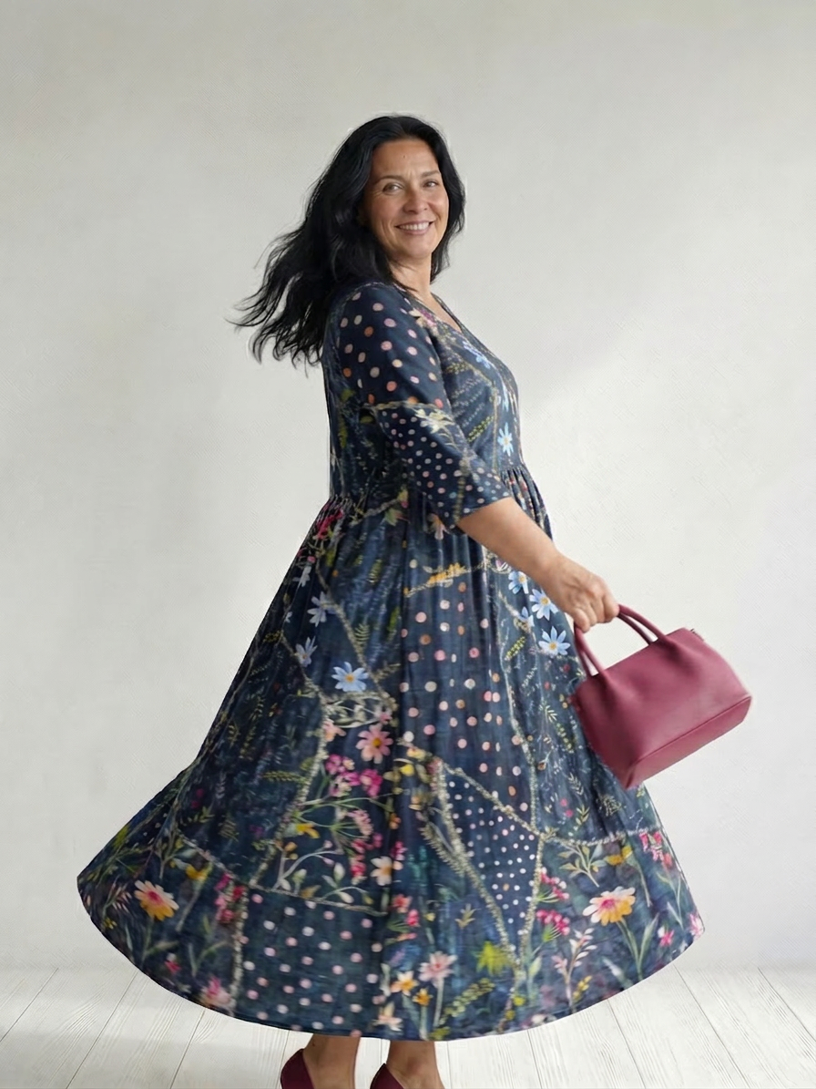 Thea | Gemakkelijke Gather Bloemen Midi Jurk