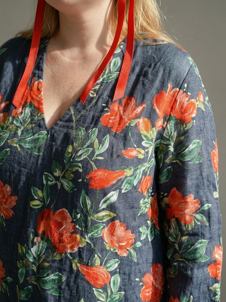 Hana | Kalme Drapé Bloemen Midi Jurk