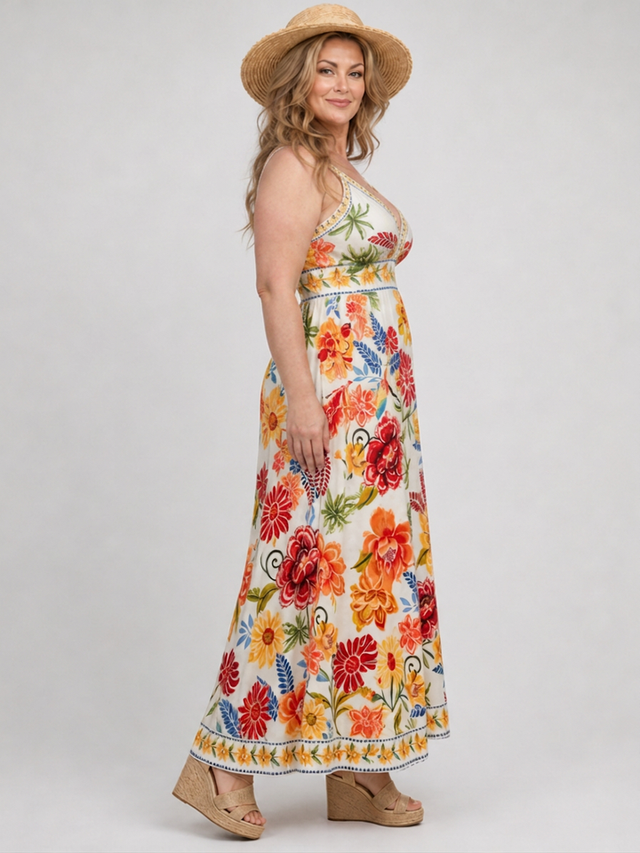 Calla | Mouwloze Empire Taille Midi Jurk