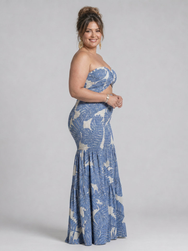 Edith | Strapless Twee-delige Geprinte Maxi Jurk Set