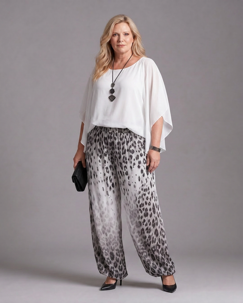 Vienne | Vloeiende Chiffon Top en Geprinte Wijde Broek Set