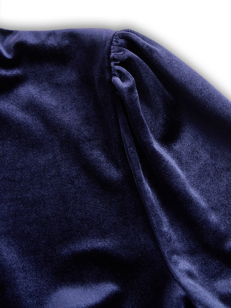 Fern | Donkerblauwe Lange Mouwen Midi Jurk