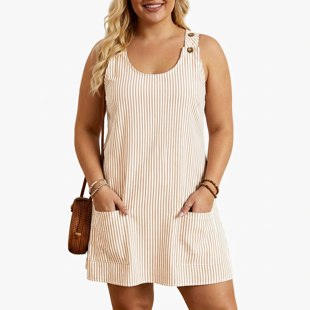 Pemberley | Mouwloze Gestreepte Pocket Jurk