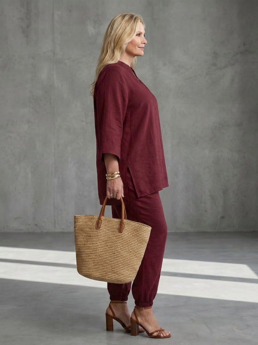 Heledd | V-Hals Tuniek Met Gathered Broek Set