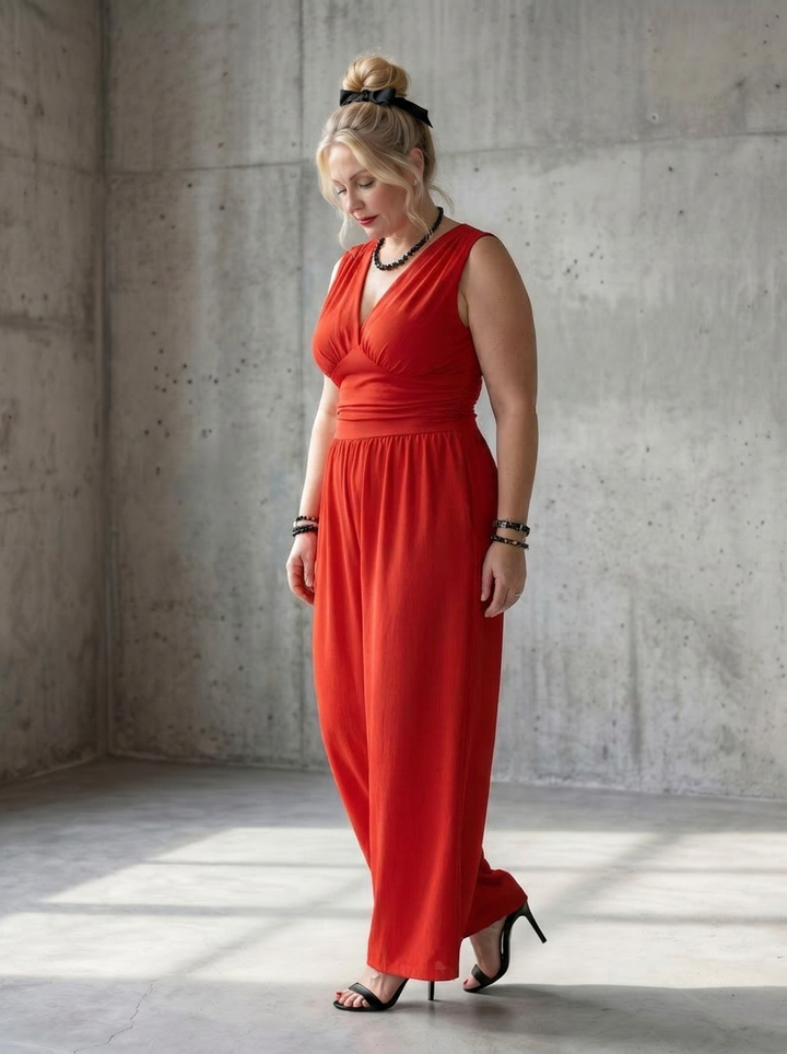 Tegan | Diepe V Taille Gedefinieerde Wijde Pijpen Jumpsuit