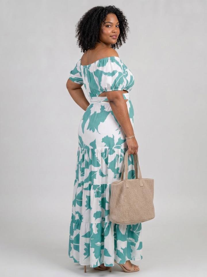 Cassia | Off Shoulder Cutout Taille Maxi Jurk