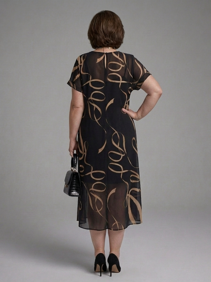 Rin | Abstract Midi Jurk met Korte Mouwen