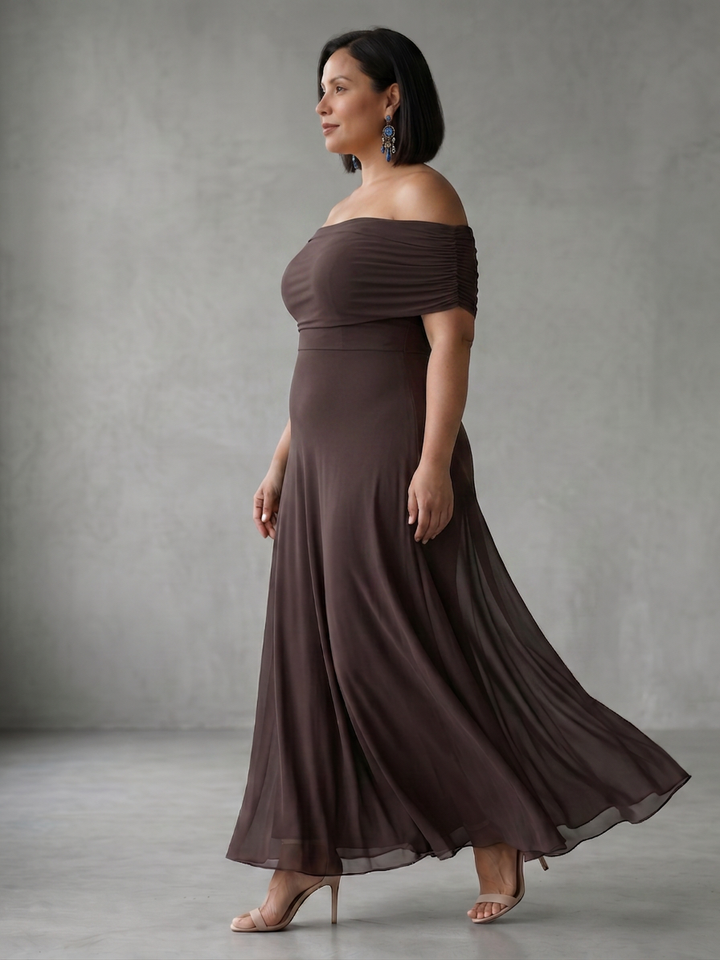 Astrid | Off Shoulder Draped Midi Jurk