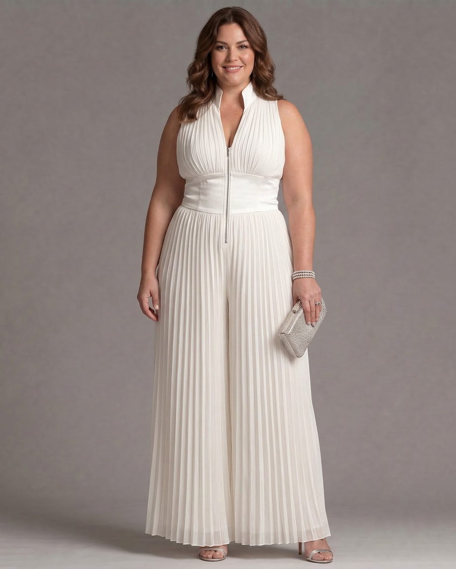 Eilwen | Geplooide Halter Nek Wijde Pijpen Jumpsuit