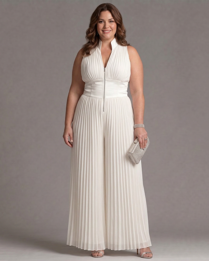 Eilwen | Geplooide Halter Nek Wijde Pijpen Jumpsuit