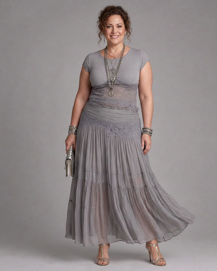 Magnolia | Gelaagde Crop Top En Geplooide Maxi Rok Set