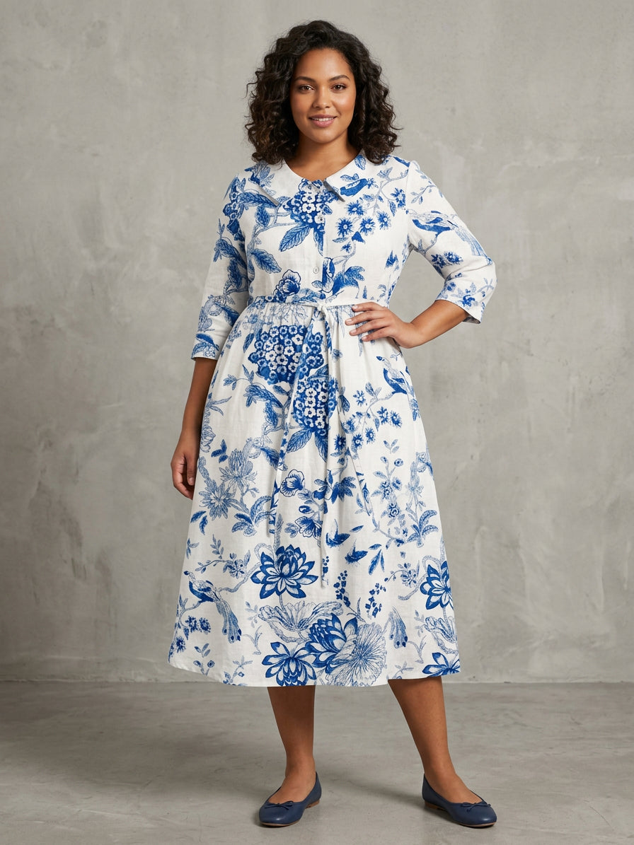 Olwen | Porseleinen Bloem Jurk