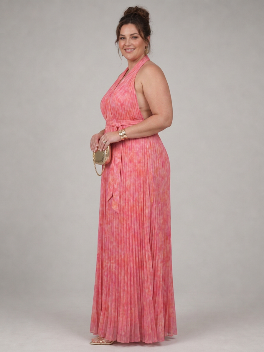 Cordelia | Halter Nek Plissé Maxi Jurk