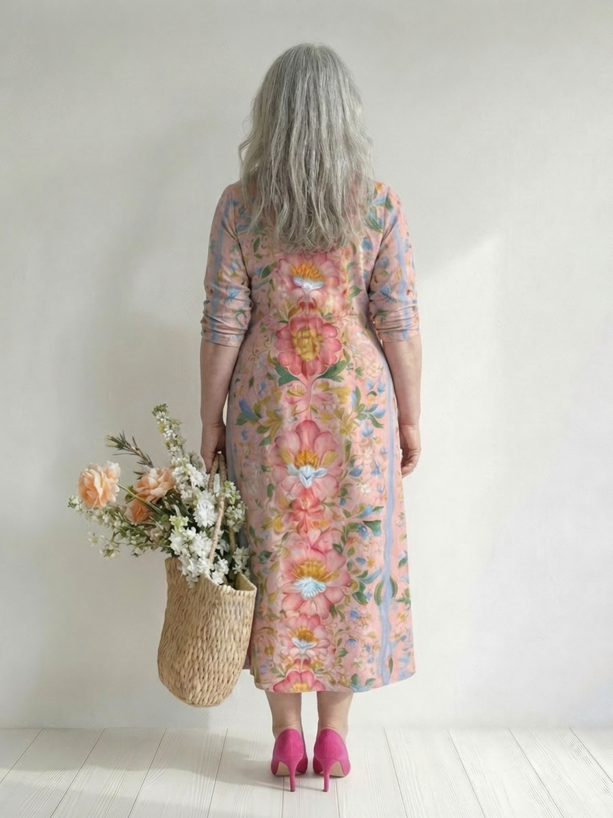 Lark | Licht Form Bloem Midi Jurk