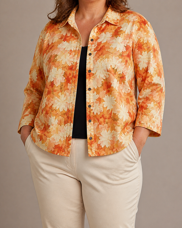 Dames Blouse met Bladprint en Relaxte Pasvorm