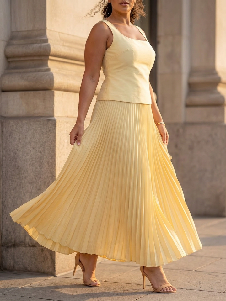 Fauna | Gestructureerde Mouwloze Corsage Met Plissé Rok Set