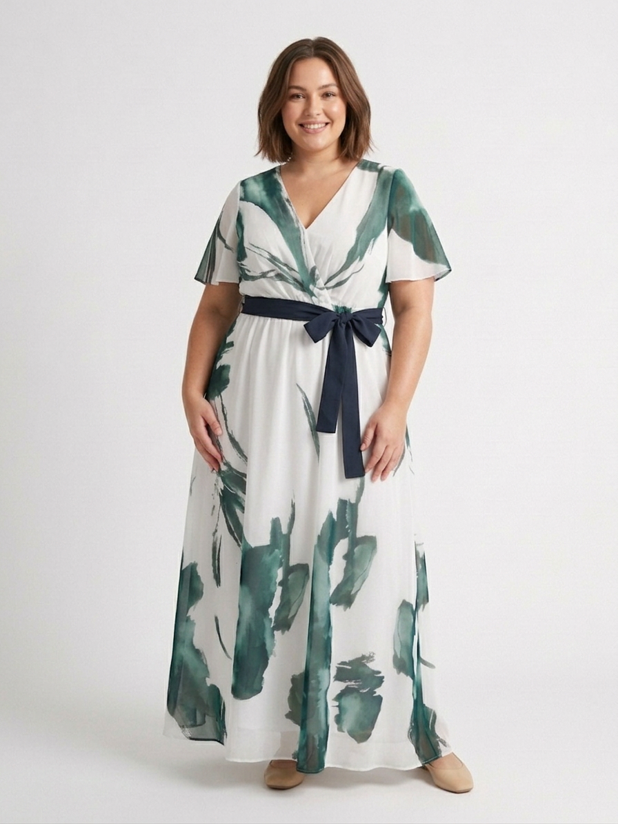 Livia | Maxi-jurk met Flutter Mouwen en Ceintuur