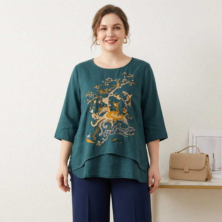 Anwen - Pure Katoenen Geborduurd Comfortabel Top