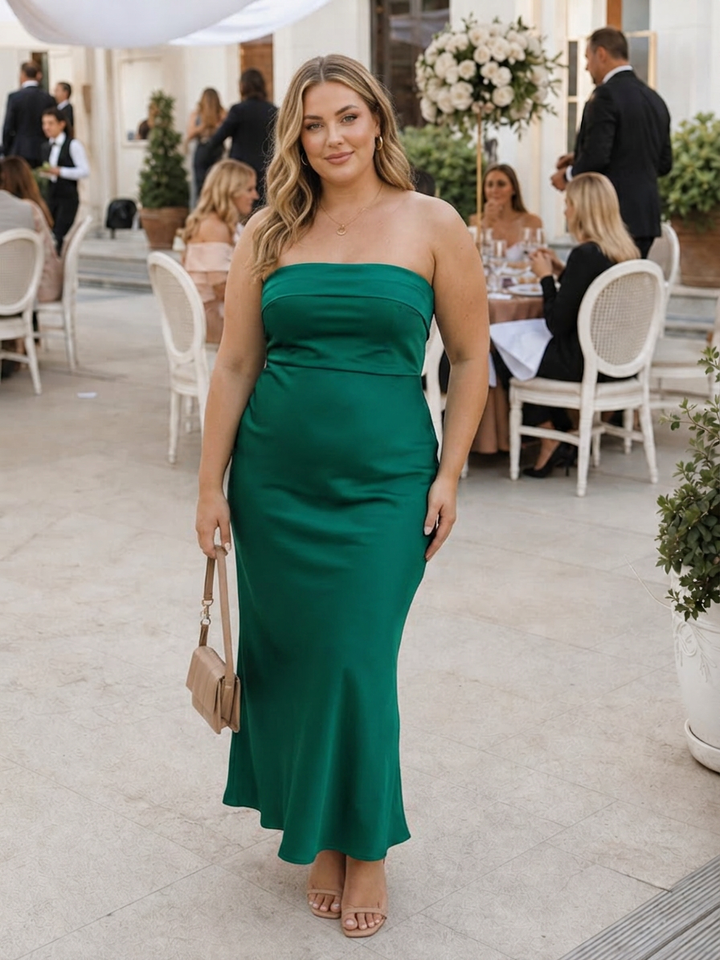 Rhian | Strapless Fitted Silhouette Midi Dress