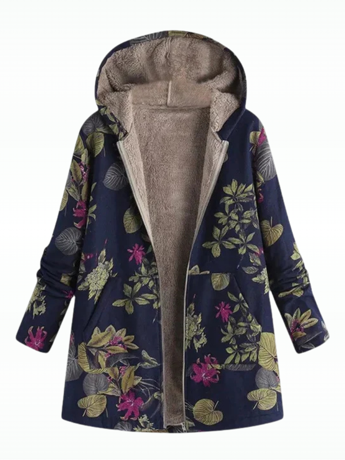 Dames Gevoerde Parka met Capuchon en Bloemenprint