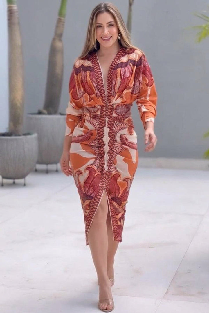 Signy | Sun Escape Unieke Print Dolman Midi Jurk