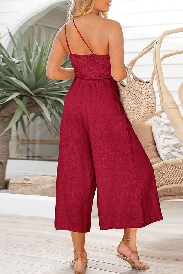 Shiloh - Sexy Sling Taille Pocket Rechte Mouwloze Jumpsuit