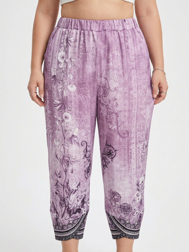 Olwen | Vintage Bloemen Capri Broek Met Elastische Taille