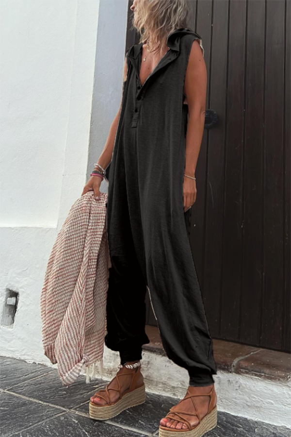 Frankie - Ryker Pocketed Half Button Hooded Jumpsuit
