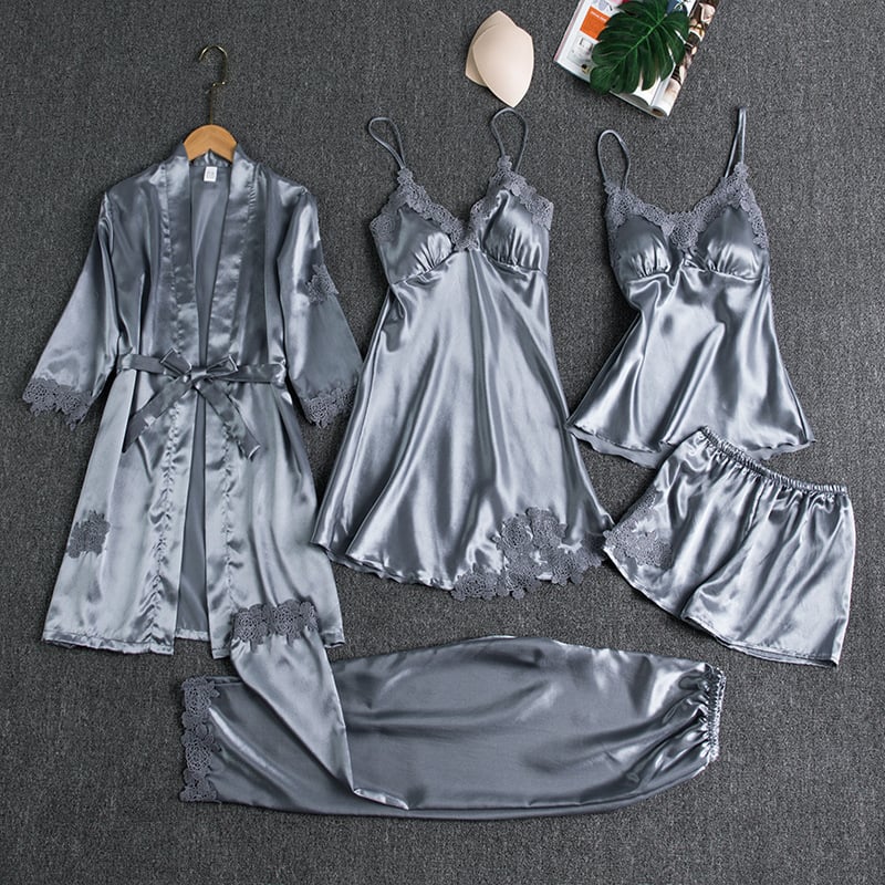 Selma | 5-delig Zijden Kant Nachtkleding Set