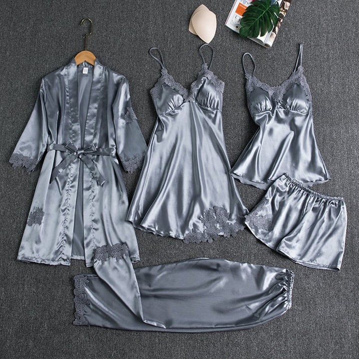 Selma | 5-delig Zijden Kant Nachtkleding Set