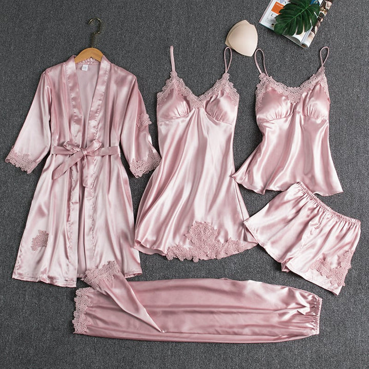 Selma | 5-delig Zijden Kant Nachtkleding Set
