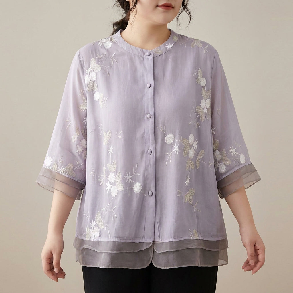 Delia | Elegante Top met Geborduurde Bloemen