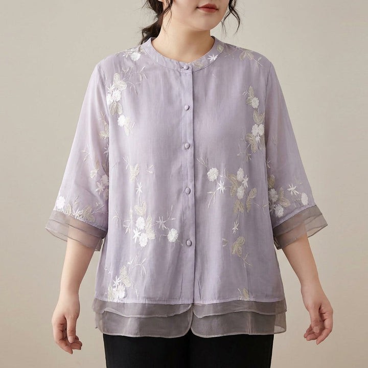 Delia | Elegante Top met Geborduurde Bloemen
