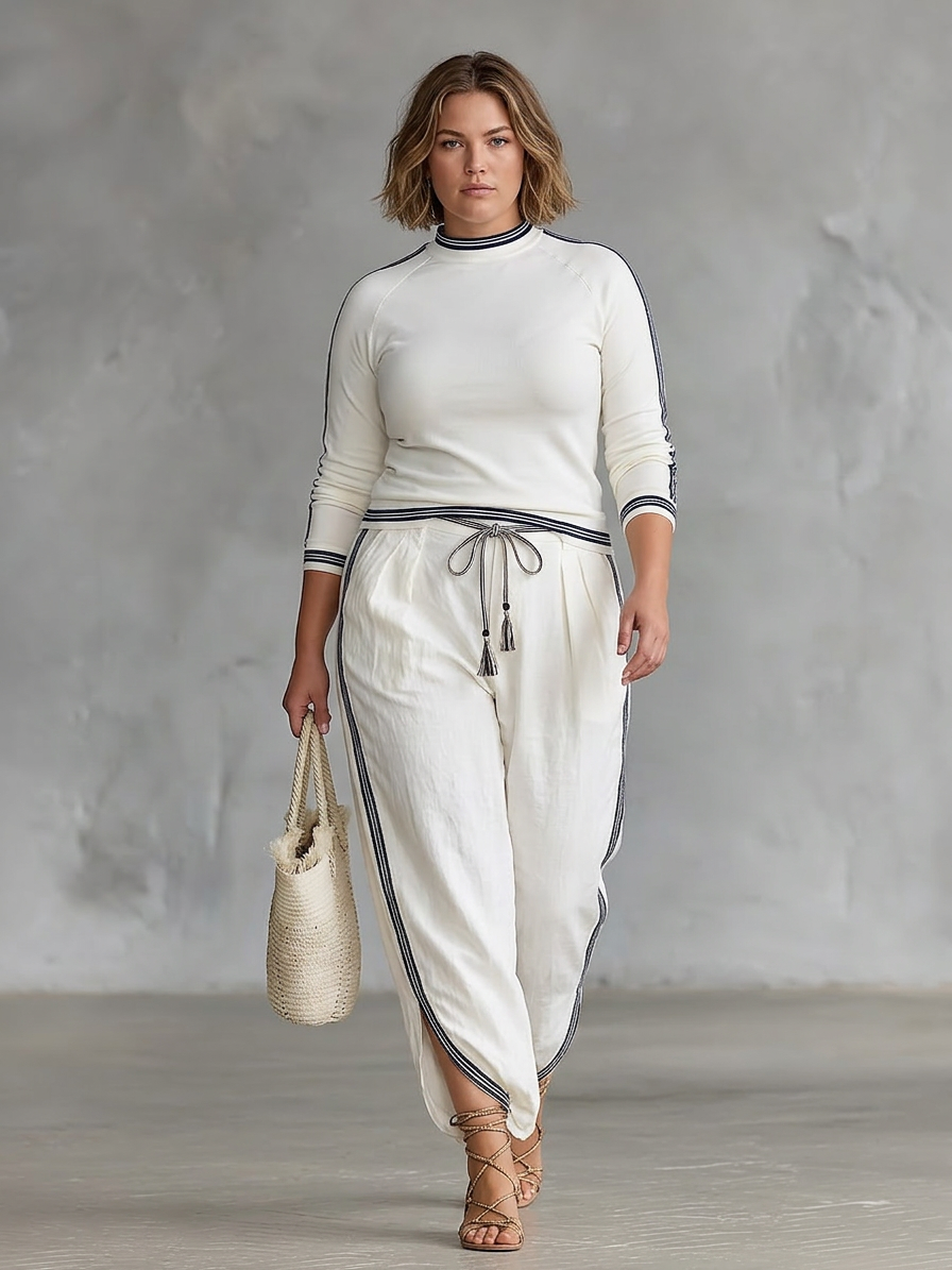 Dames Twee-Delige Set: Lange Mouwen Sportieve T-Shirt met Hoge Hals en Losse Broek met Touwtje