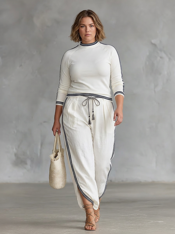 Dames Twee-Delige Set: Lange Mouwen Sportieve T-Shirt met Hoge Hals en Losse Broek met Touwtje