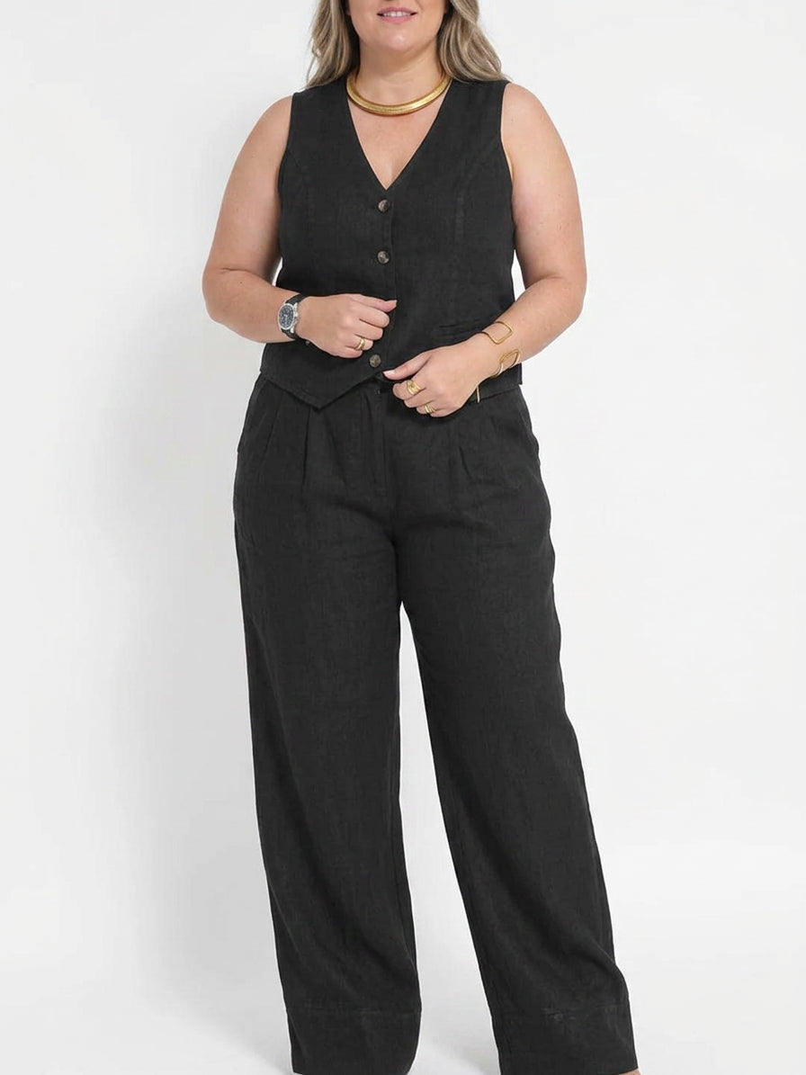 Seraphina – Co-ord Set Elegante Twee-delige Set Met Vest &amp; Broek Met Wijde Pijpen
