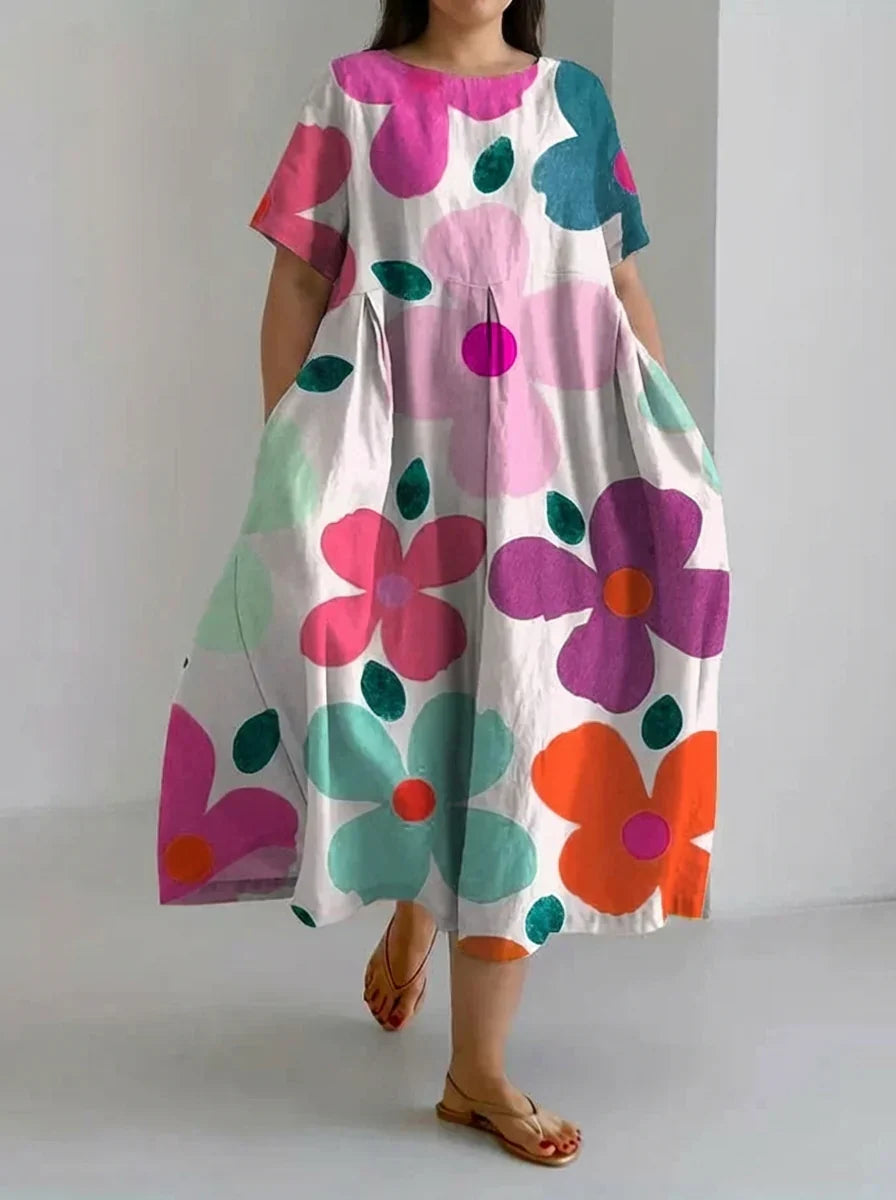 Aveline | Retro Botanische Bloemenprint Casual Losse Jurk