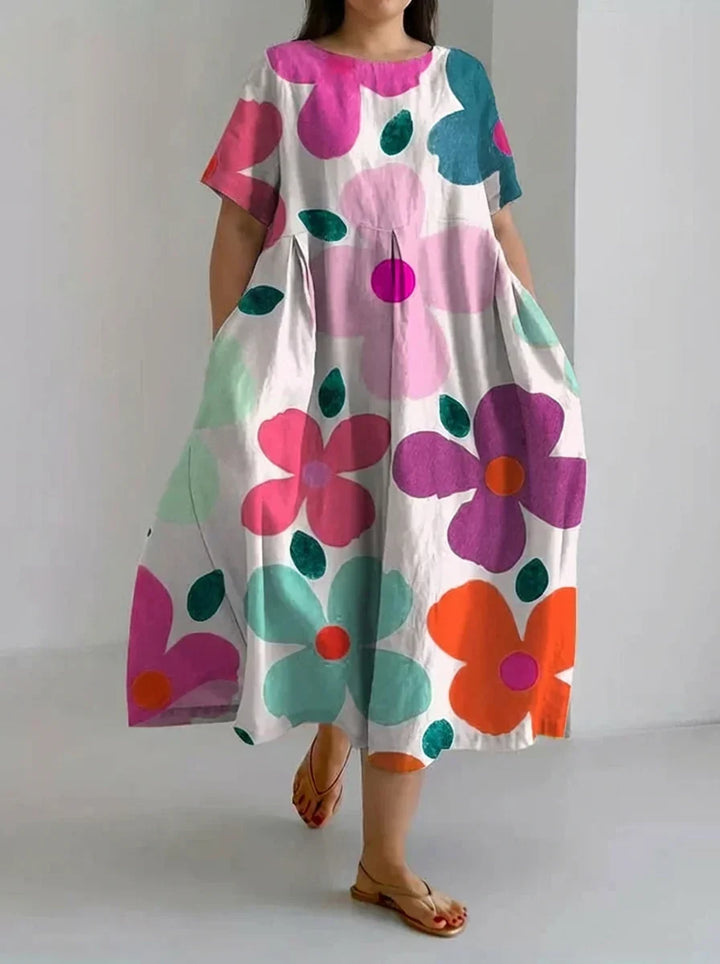 Aveline | Retro Botanische Bloemenprint Casual Losse Jurk