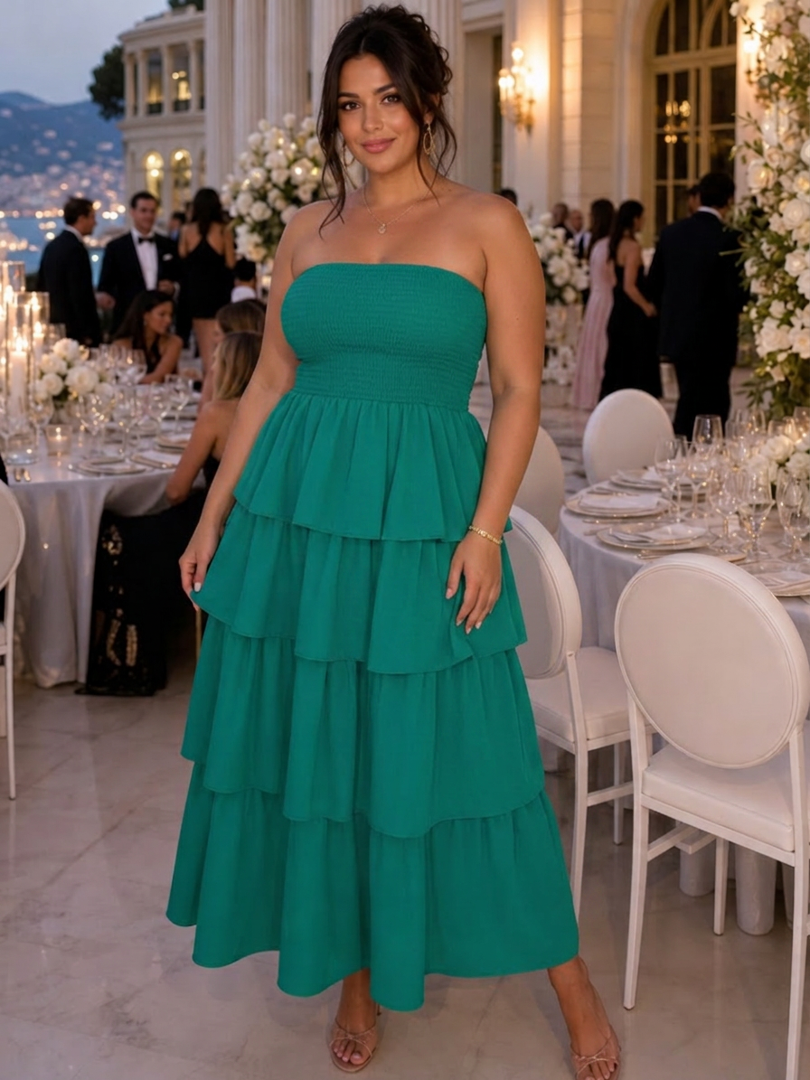 Daria | Strapless Smocked Bodice Midi Dress