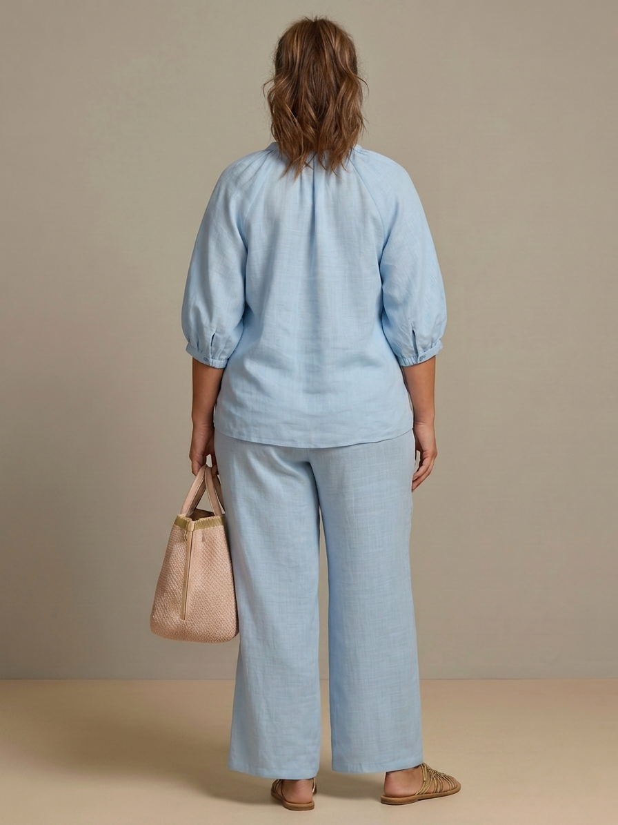 Cecily | Zip Front Blouson Top Wide Leg Set