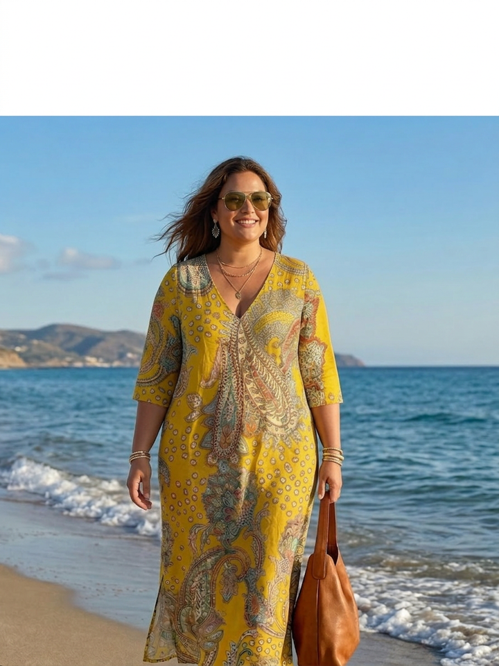Layla | Zachte Paisley Midi Jurk
