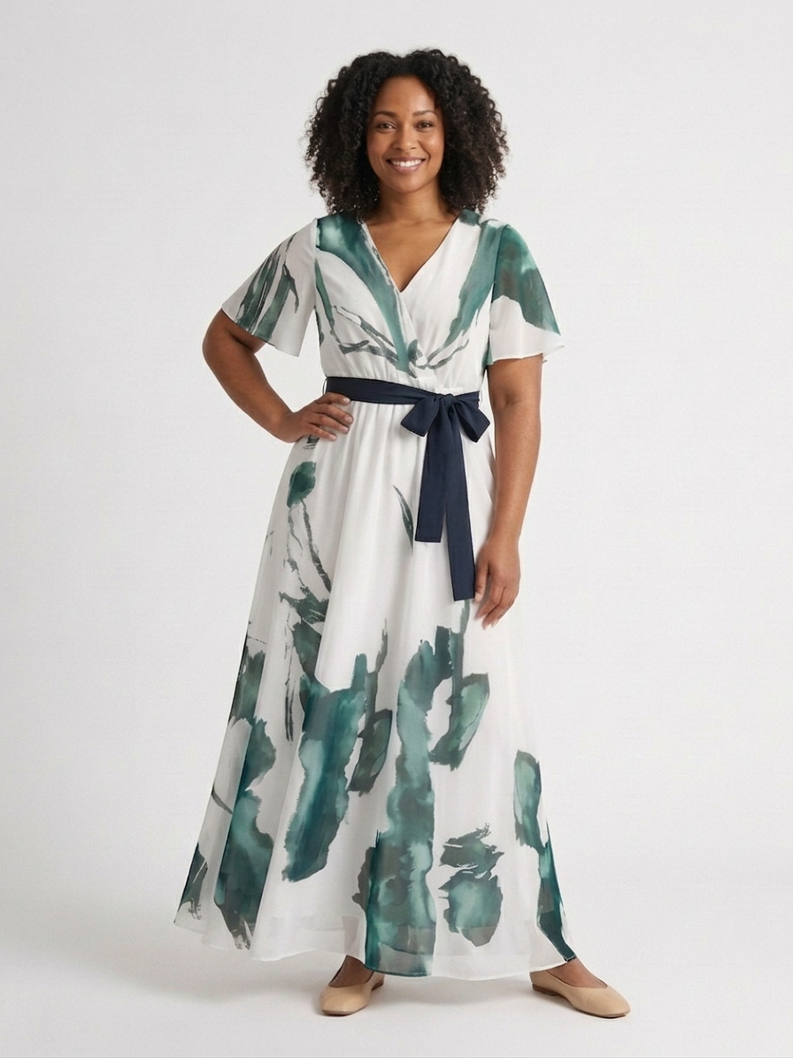 Livia | Maxi-jurk met Flutter Mouwen en Ceintuur