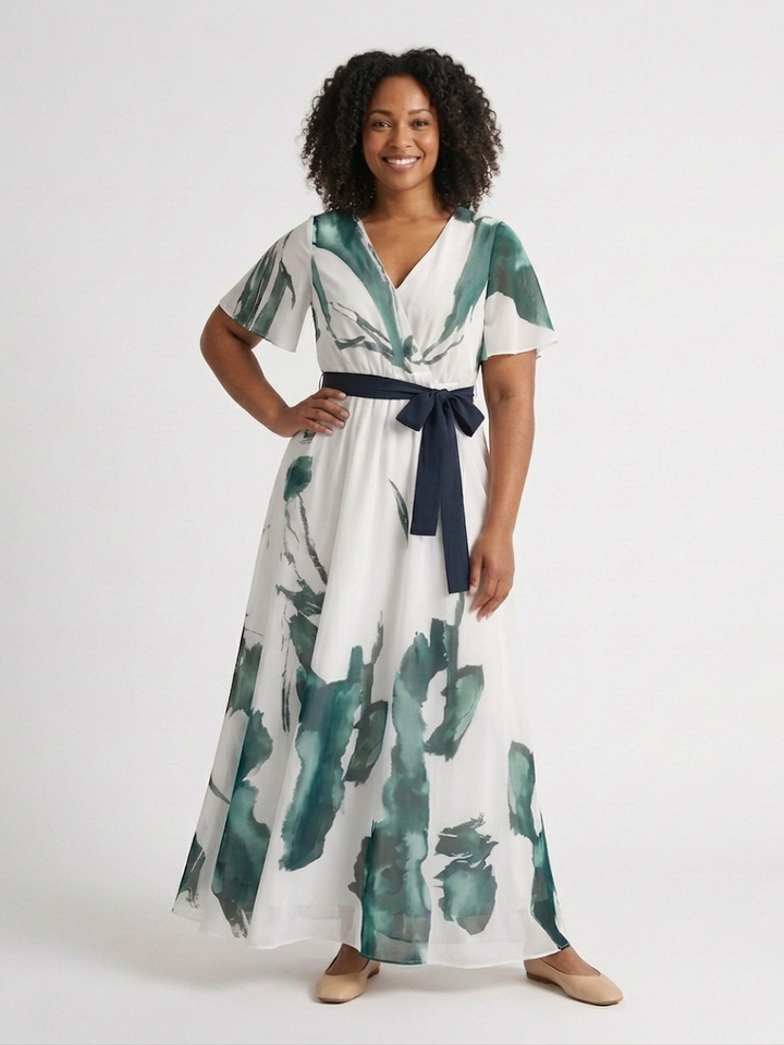 Livia | Maxi-jurk met Flutter Mouwen en Ceintuur