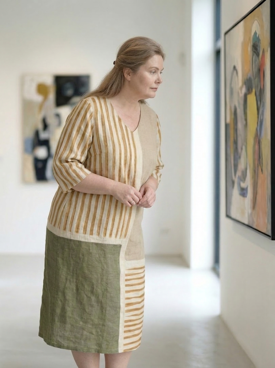 Maybelle | Licht Gemengd Streep Midi Jurk