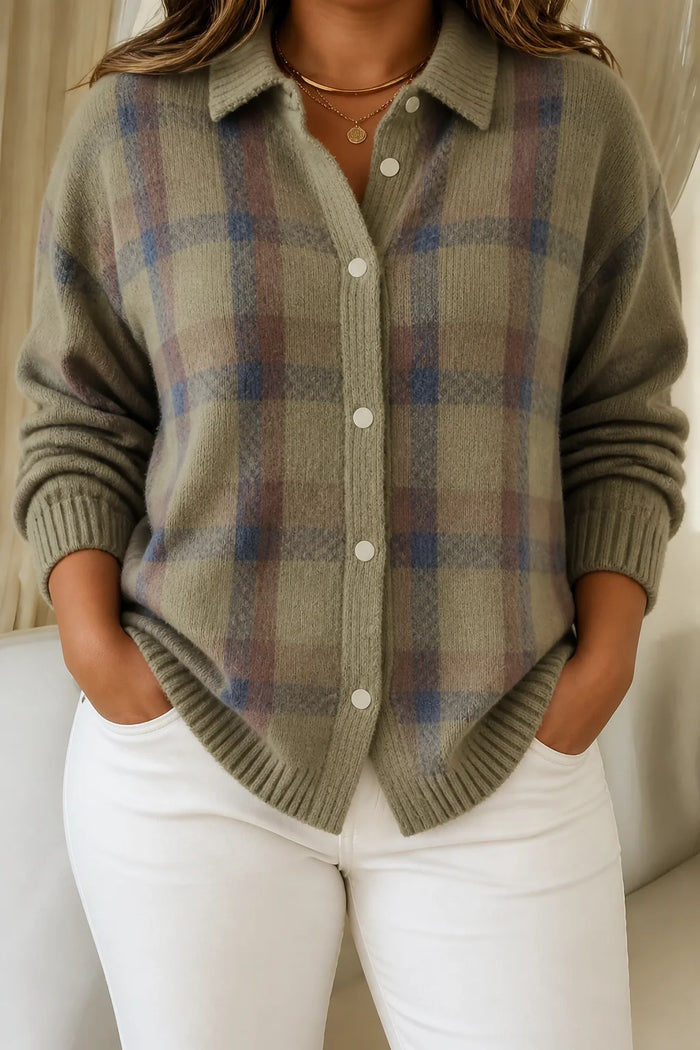 Dames Gebreide Cardigan met Ruitpatroon en Knoopsluiting